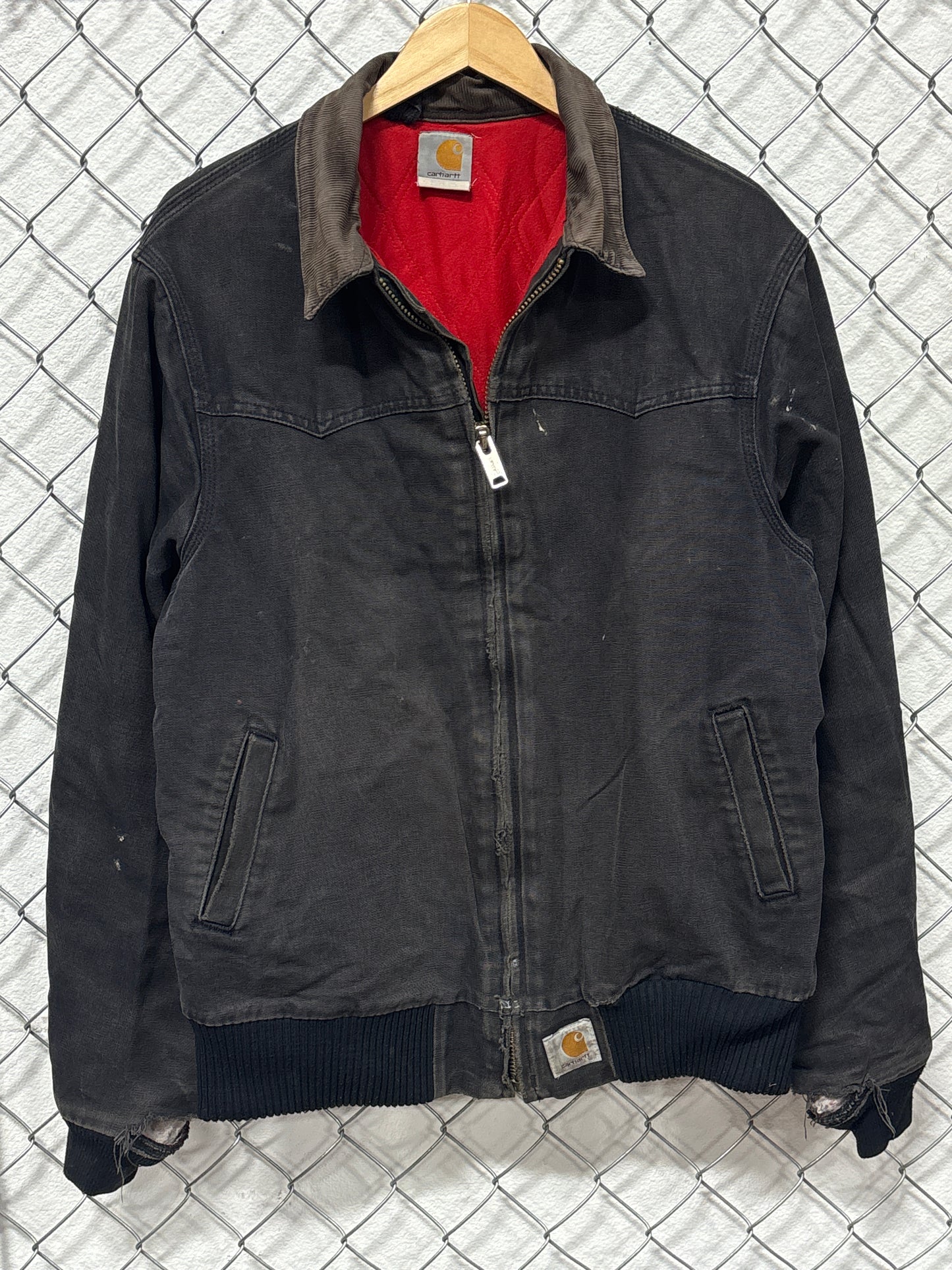 Vintage Carhartt Santa Fe Faded Distressed Black Zip Up Jacket Size Large Tall