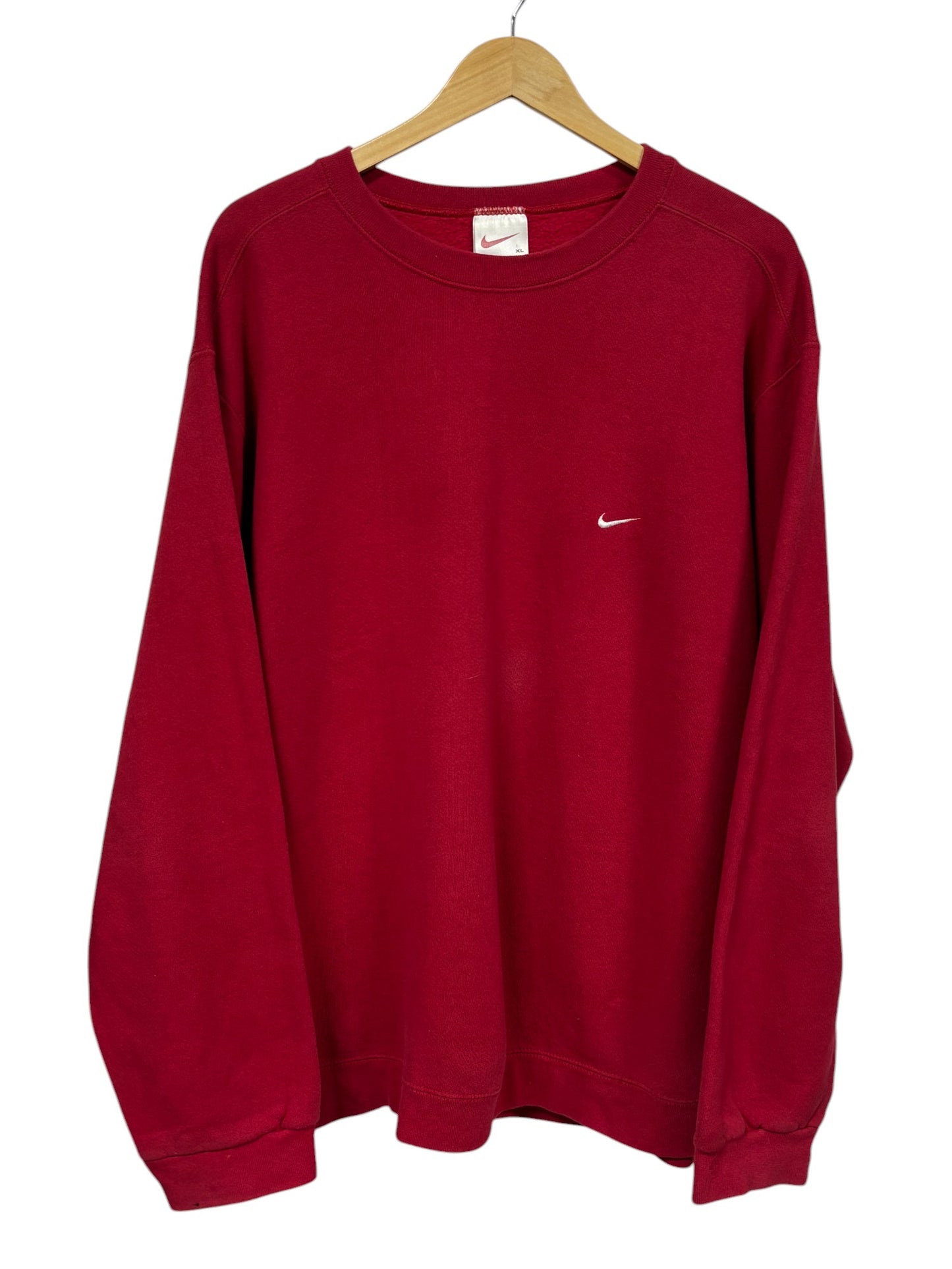 Vintage 90's Nike Small Swoosh Red Crewneck Sweater Size XL