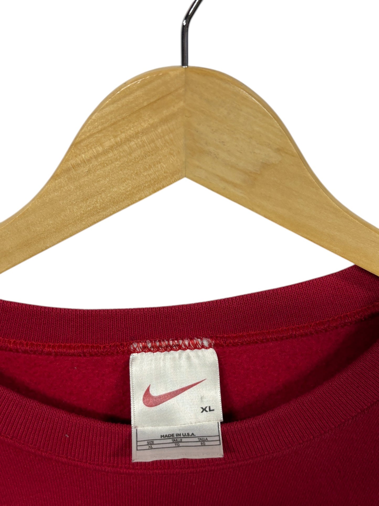 Vintage 90's Nike Small Swoosh Red Crewneck Sweater Size XL