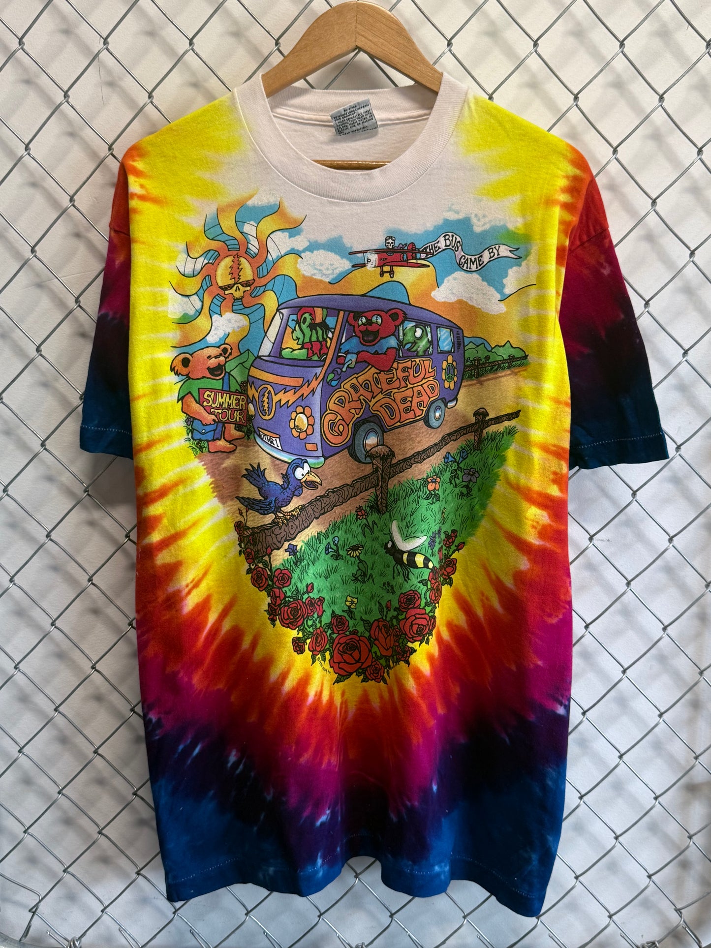 Vintage 90's Liquid Blue Grateful Dead Bus Tie Dye Graphic Band Tee Size XL