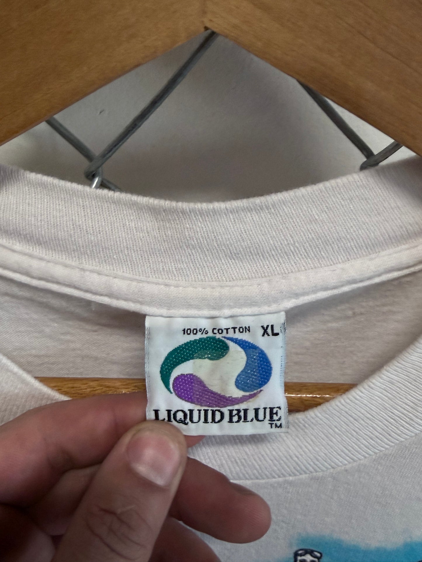 Vintage 90's Liquid Blue Grateful Dead Bus Tie Dye Graphic Band Tee Size XL