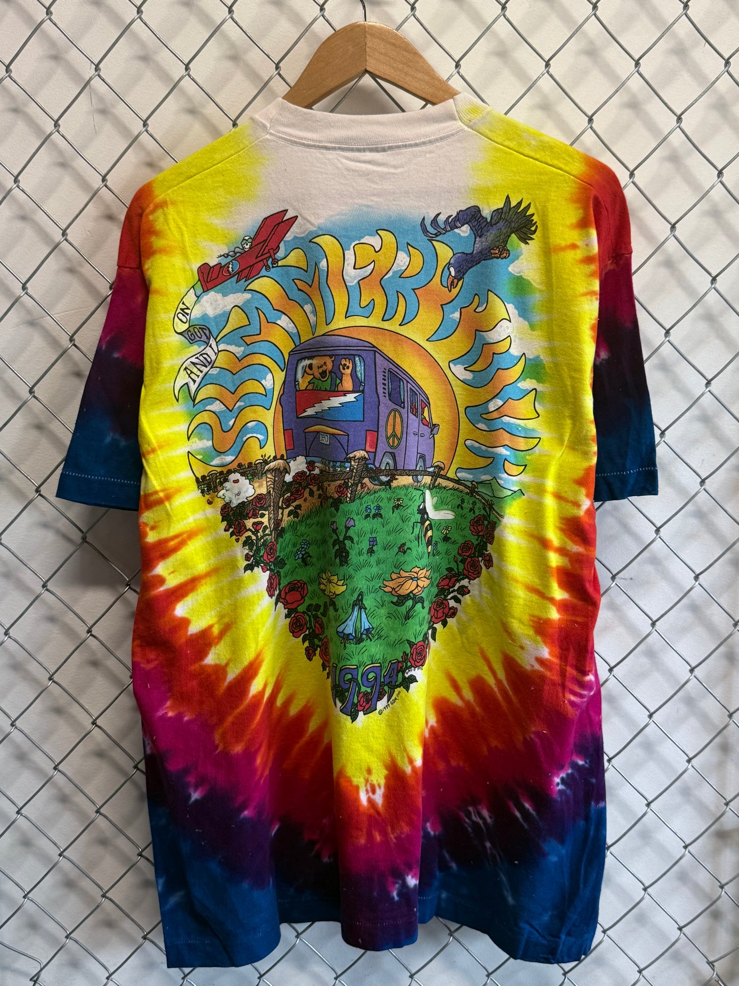 Vintage 90's Liquid Blue Grateful Dead Bus Tie Dye Graphic Band Tee Size XL