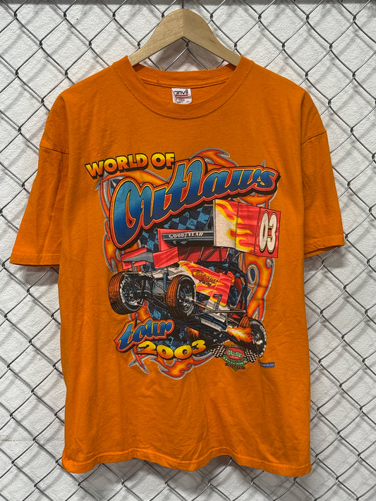 Vintage Y2K World of Outlaws Big Print Racing Graphic Tee Size XL