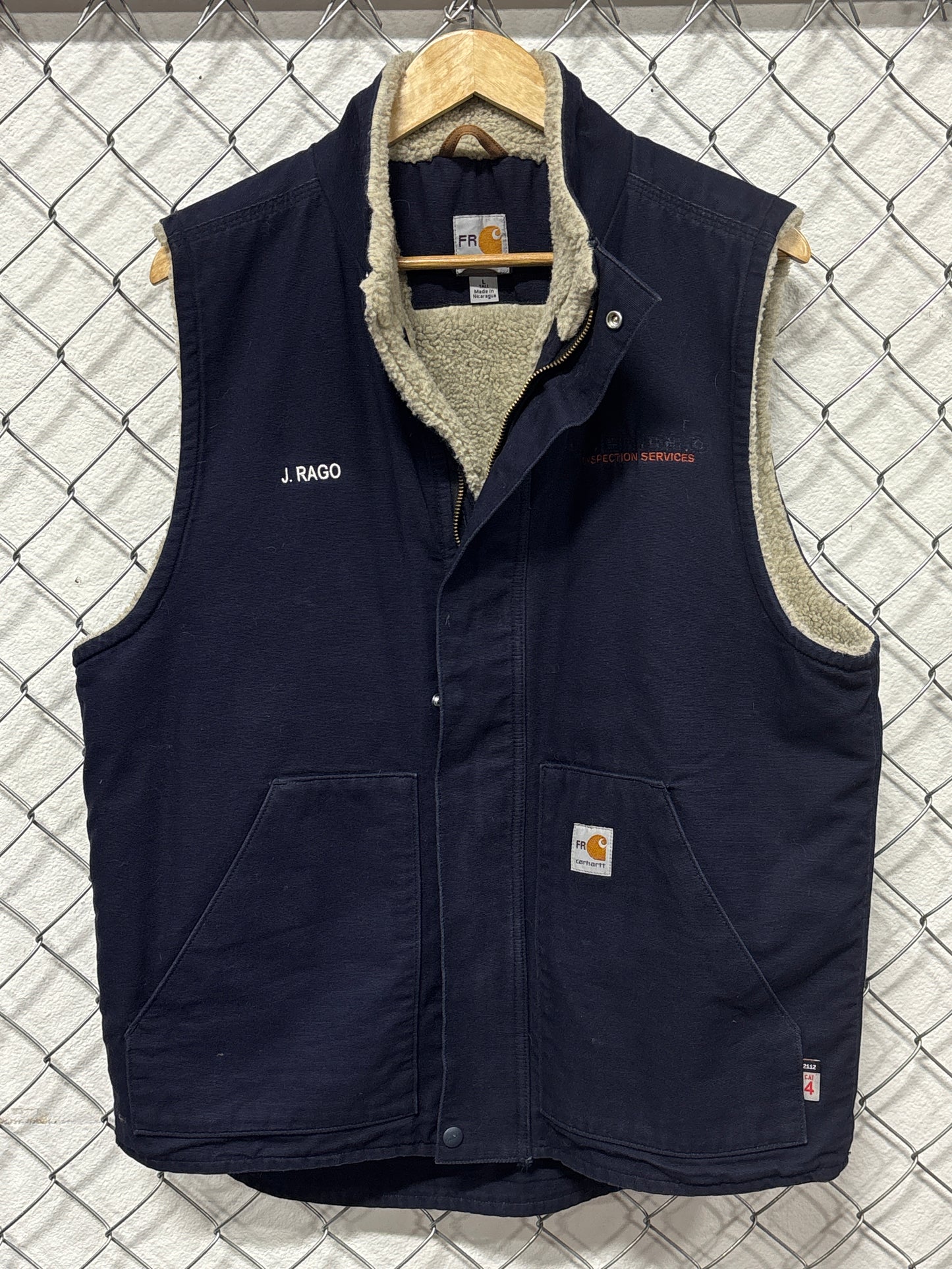 Carhartt Sherpa Lined Navy Blue FR Zip Up Work Vest Size Large Tall