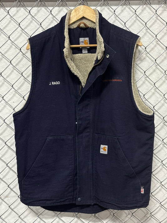 Carhartt Sherpa Lined Navy Blue FR Zip Up Work Vest Size Large Tall