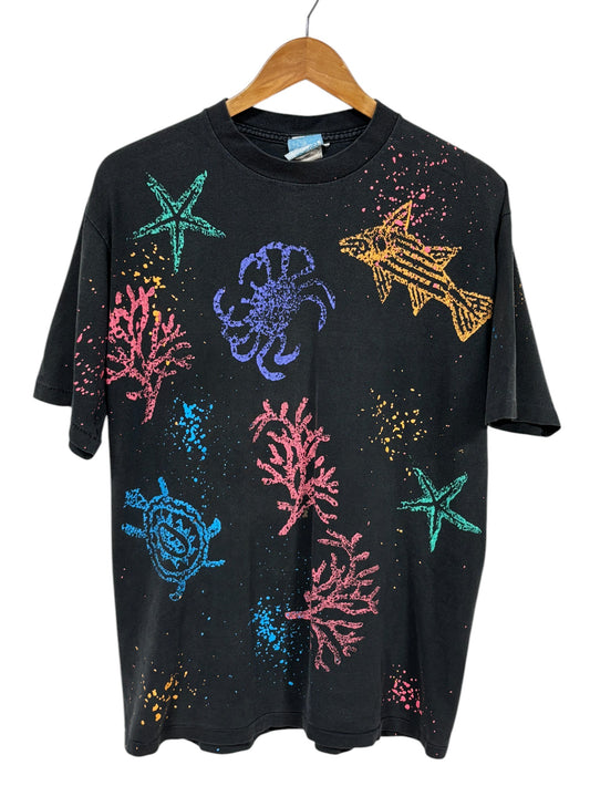 Vintage 90's Aquatic All Over Print Coral Reef Graphic Tee Size Large