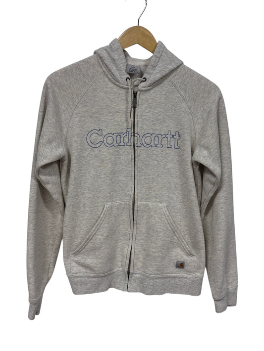 Carhartt Classic Spellout Logo Zip Up Grey Hoodie Size XS