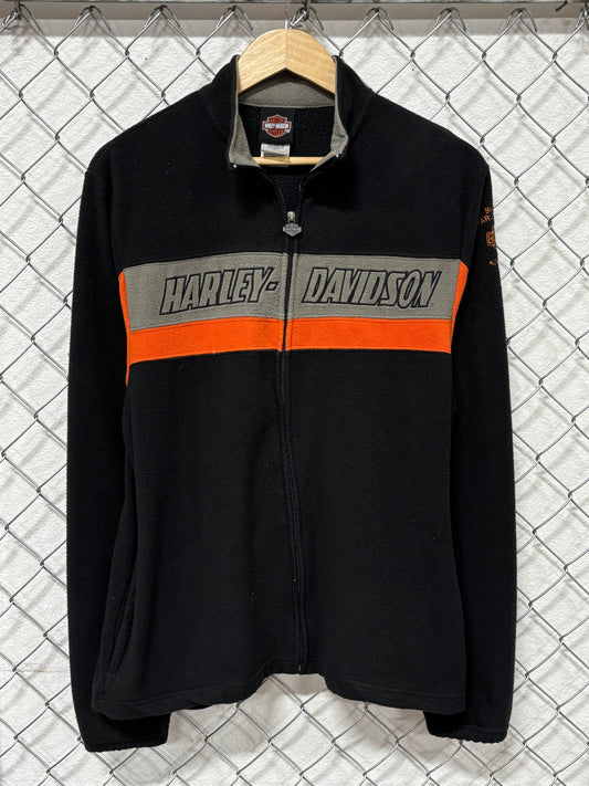 Harley Davidson Motorcycles Black Zip Up Fleece Sweater Size Medium