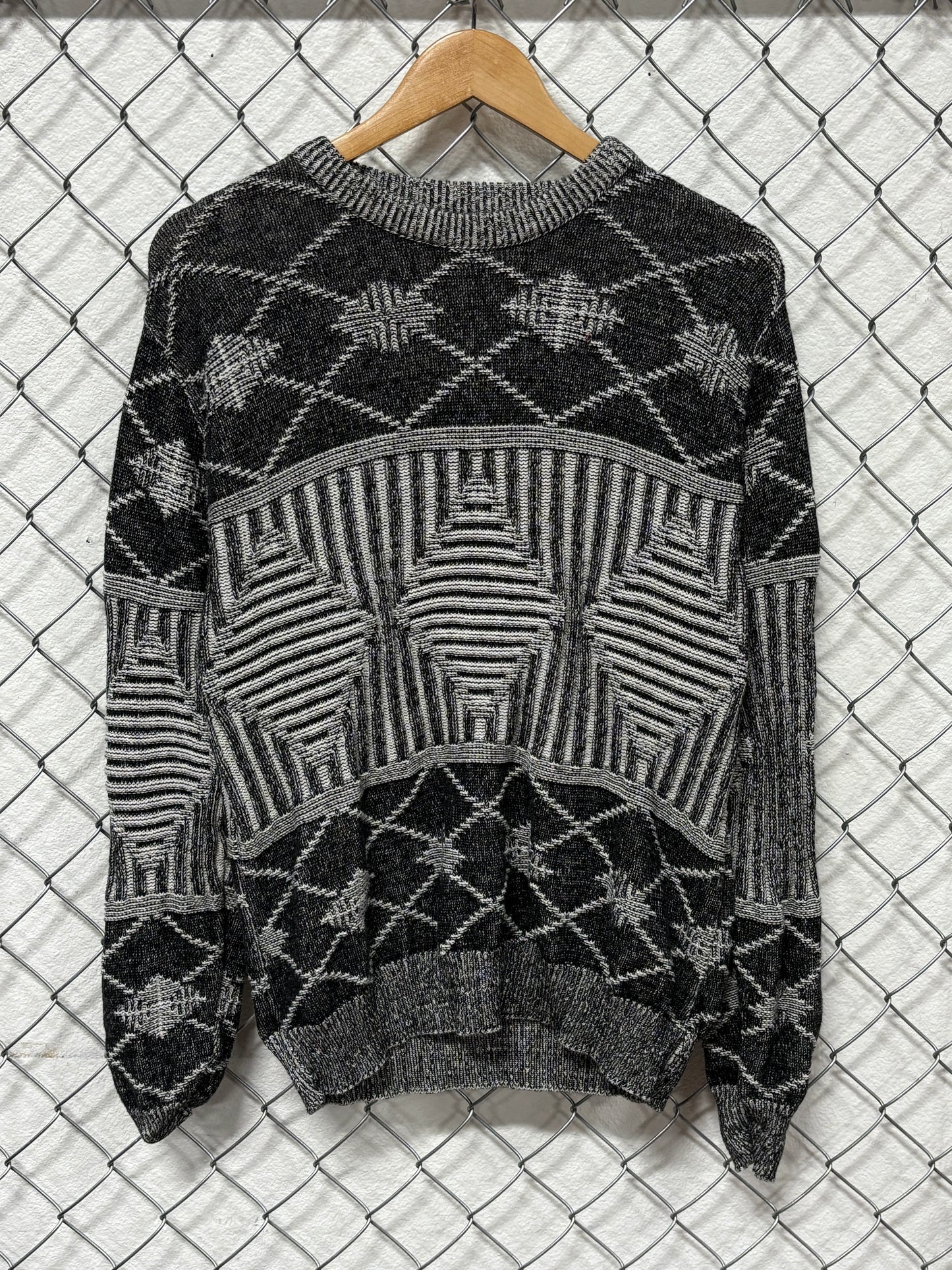 Vintage 90's Jantzen Geometric Knit Grey Sweater Size Medium