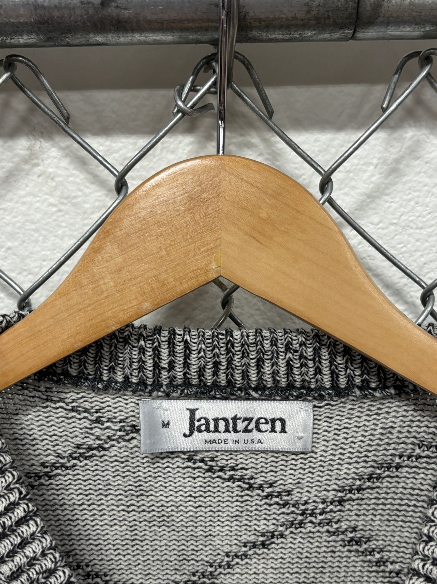 Vintage 90's Jantzen Geometric Knit Grey Sweater Size Medium