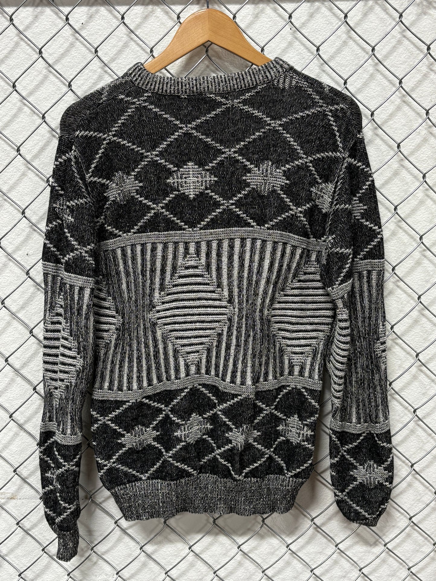 Vintage 90's Jantzen Geometric Knit Grey Sweater Size Medium