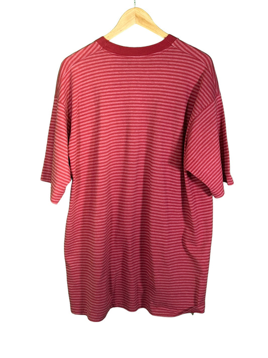 Vintage 90's Fruit of the Loom Light Red Grunge Style Striped Tee Size XL