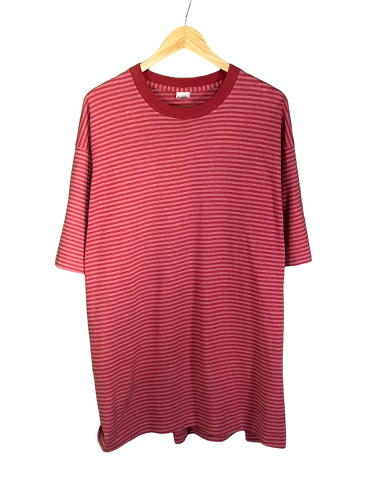 Vintage 90's Fruit of the Loom Light Red Grunge Style Striped Tee Size XL