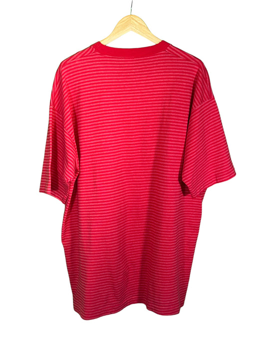 Vintage 90's Fruit of the Loom Red Striped Grunge Style Tee Size XL