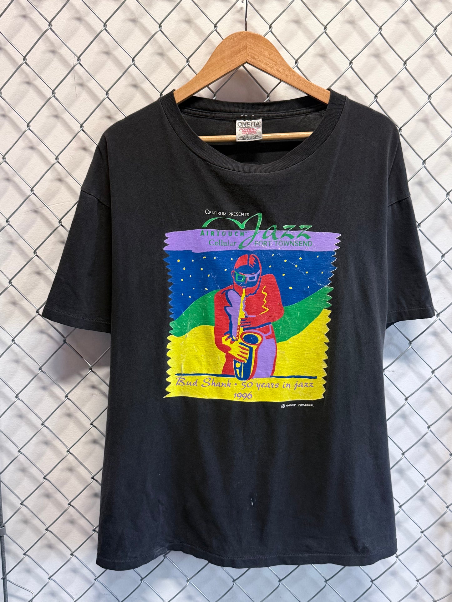 Vintage 1996 Bud Shank 50 Years in Jazz Art Graphic Tee Size XL