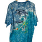 Vintage Liquid Blue All Over Print Dolphins Ocean Nature Graphic Tee Size XL