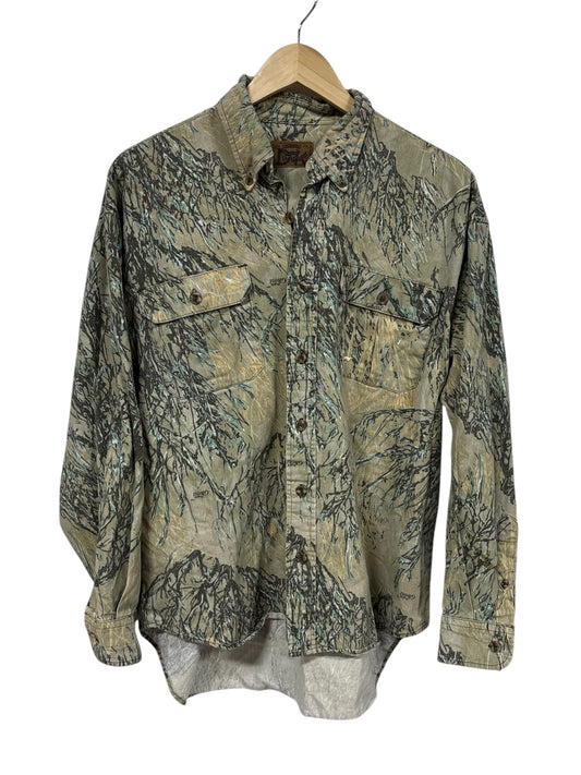 Vintage Hunter Camo Woodland Button Up Long Sleeve Shirt Size Large