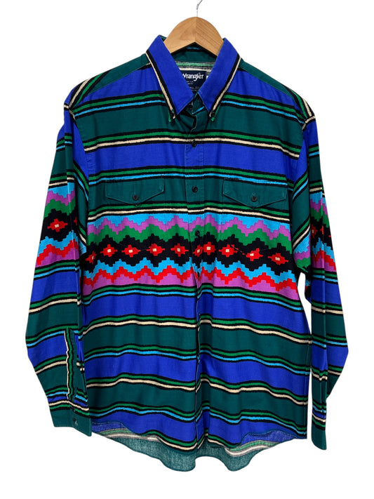 Vintage Wrangler Brushpopper Western Button Up Long Sleeve Shirt Size XL