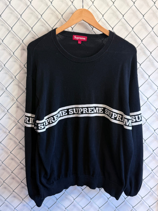 Supreme FW19 Logo Stripe Knit Top Black Size Large