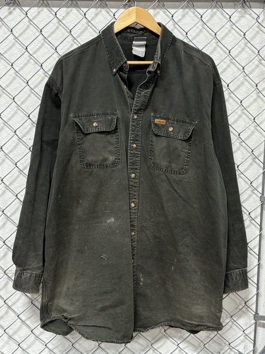 Vintage Carhartt Moss Green Faded Distressed Work Shirt Size XXL