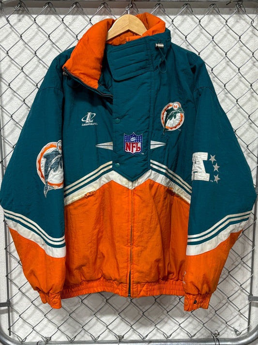 Vintage 90's Logo Athletic Miami Dolphins Puffer Jacket Size XL
