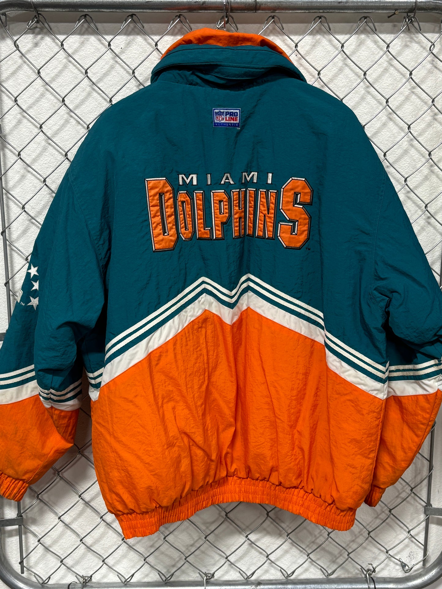 Vintage 90's Logo Athletic Miami Dolphins Puffer Jacket Size XL