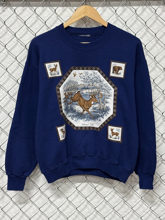 Vintage Forest Animals Nature Crewneck Sweater Size Medium