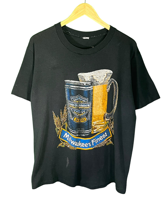 Vintage 80's Harley Davidson Milwaukee's Finest Beer Graphic Tee 3D Size Large