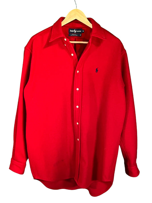 Vintage Polo Ralph Lauren Made in USA Red Wool Button Up Size Medium