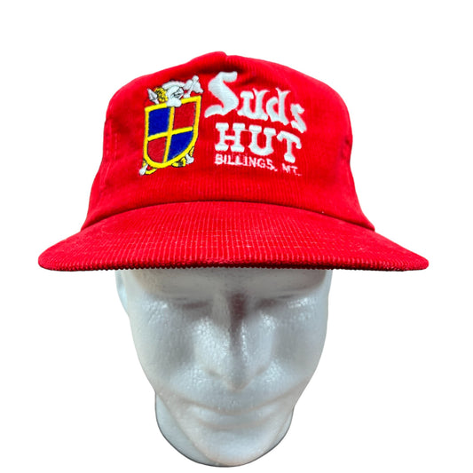 Vintage 90's Suds Hut Billings Montana Red Corduroy Trucker Hat