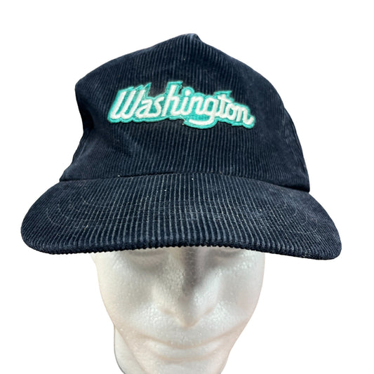 Vintage 90's Black Corduroy Washington Script Snapback Hat