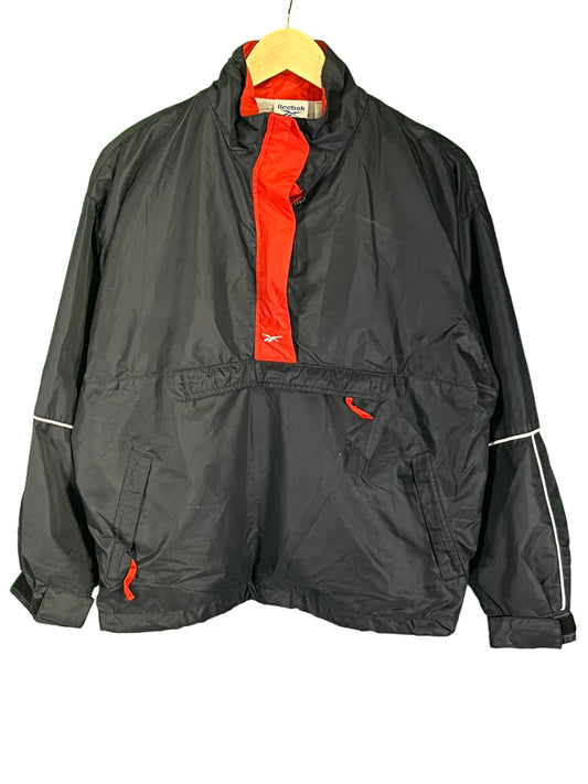Vintage Reebok Black Red Quarter Zip Windbreaker Jacket Size Medium