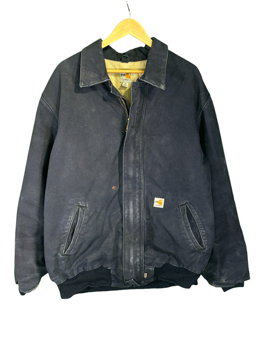 Vintage Carhartt Distressed Navy Blue FR Full Zip Work Jacket Size XL Tall