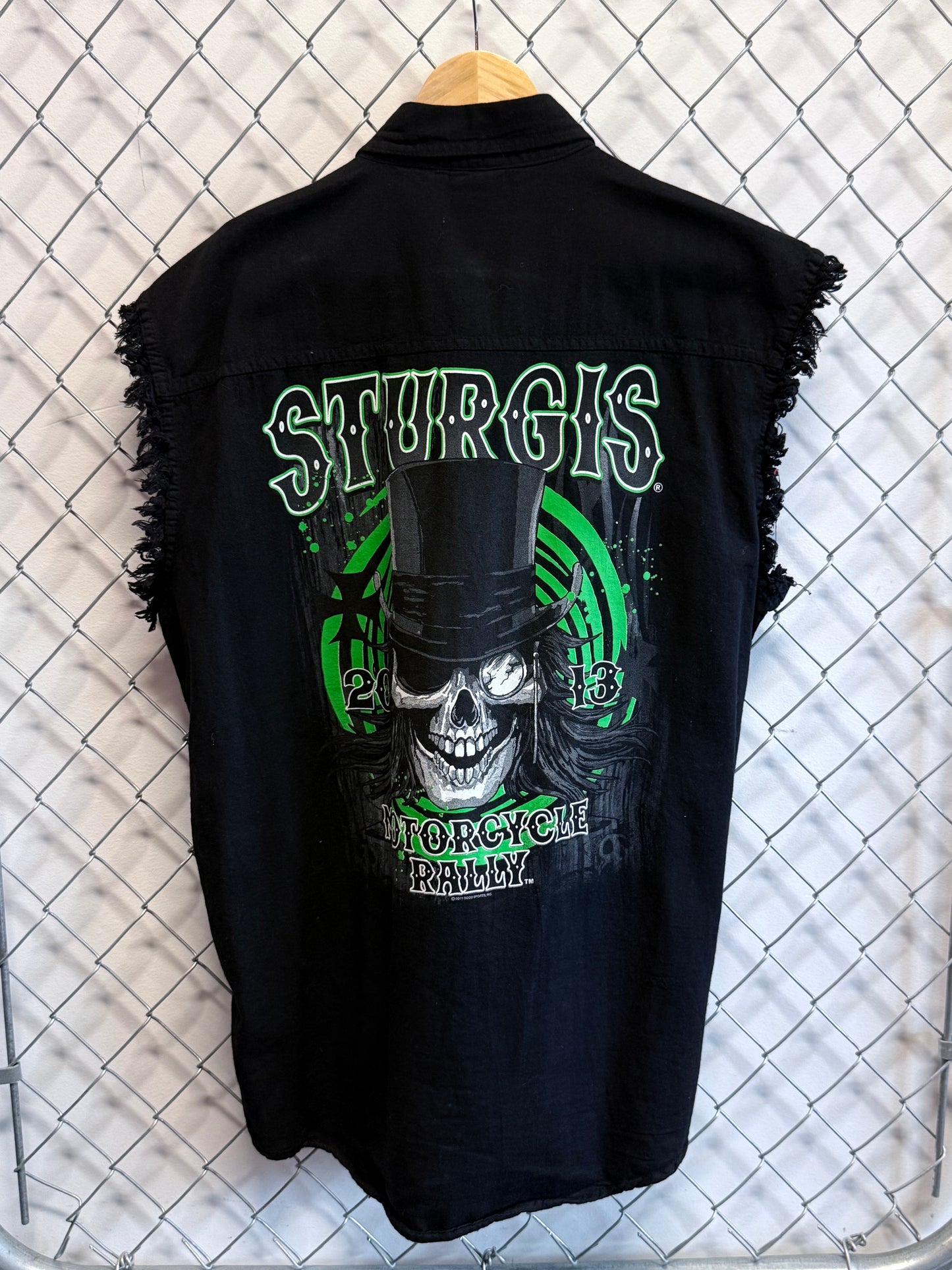 Harley Davidson Sturgis Biker Cut Off Button Up Shirt Size Large