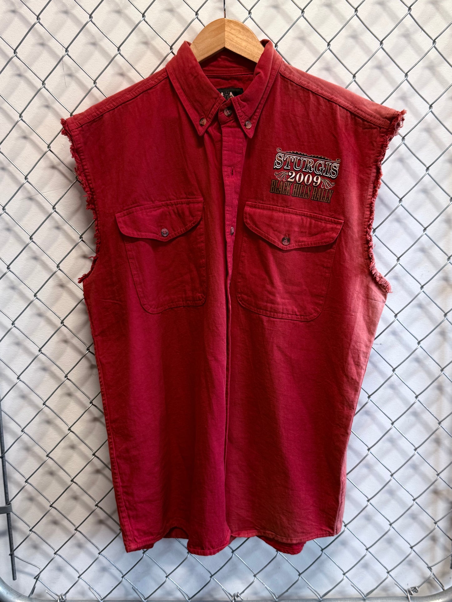 Harley Davidson Sturgis Biker Cut Off Button Up Shirt Size Large