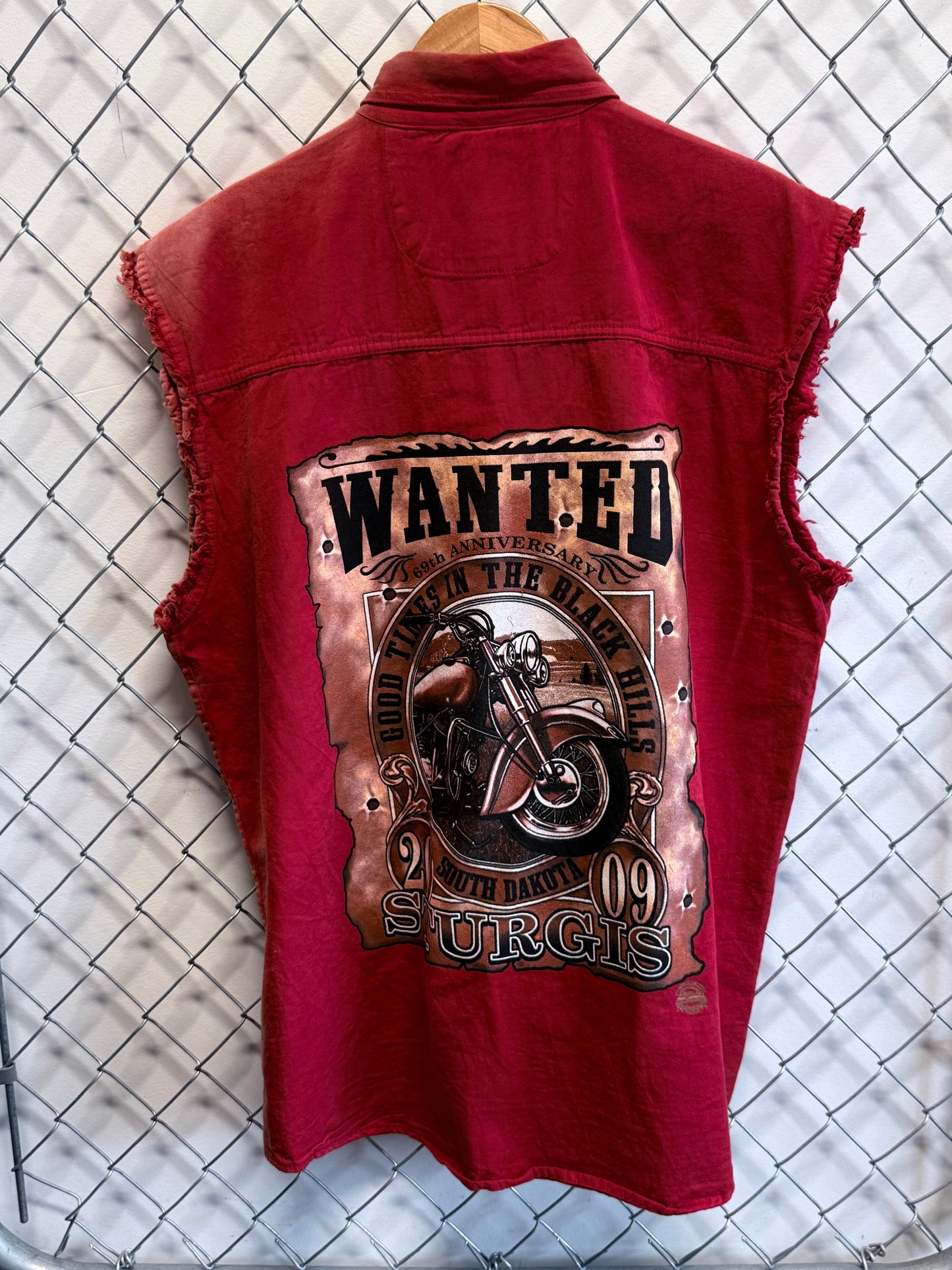 Harley Davidson Sturgis Biker Cut Off Button Up Shirt Size Large