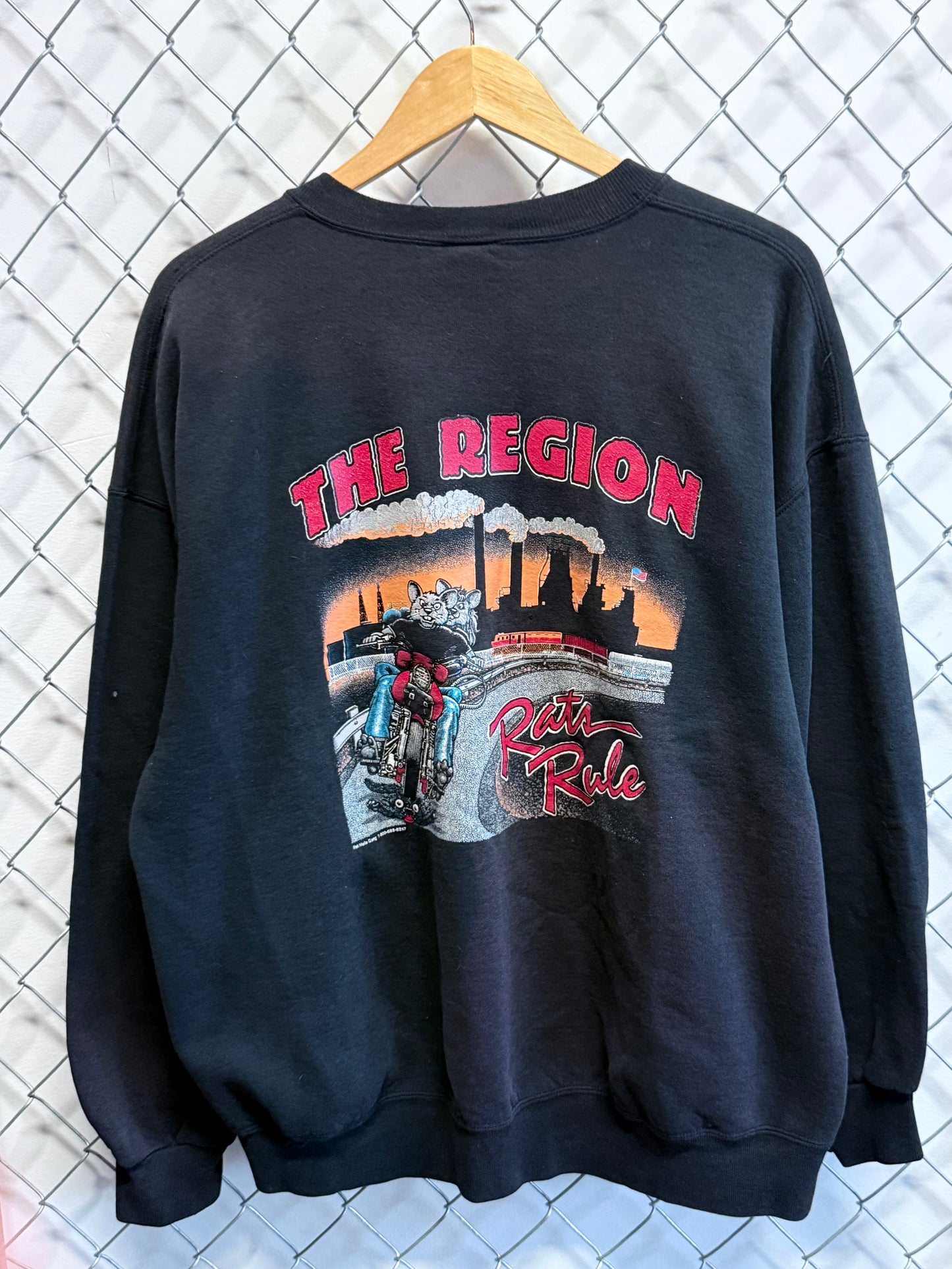 Vintage 90's The Region Rats Rule Biker Crewneck Sweater Size XXL