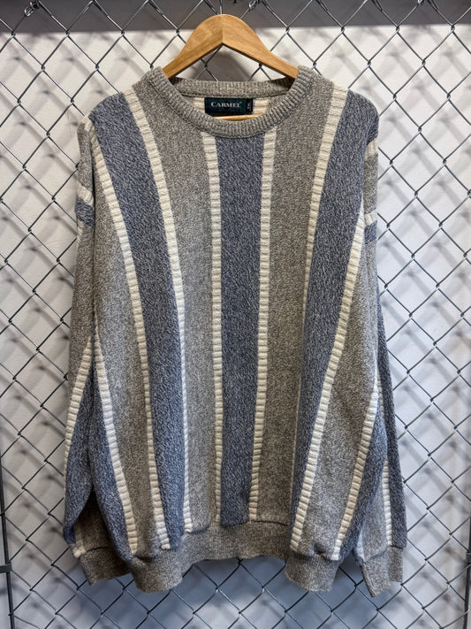 Vintage 1980's Carmel Striped Sweater Made in USA Size XXL