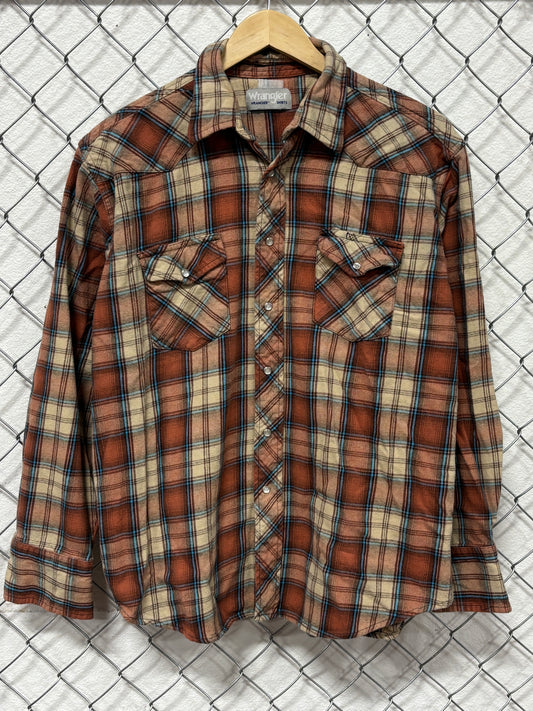 Vintage 90's Wrangler Pearl Snap Flannel Western Shirt Size Large