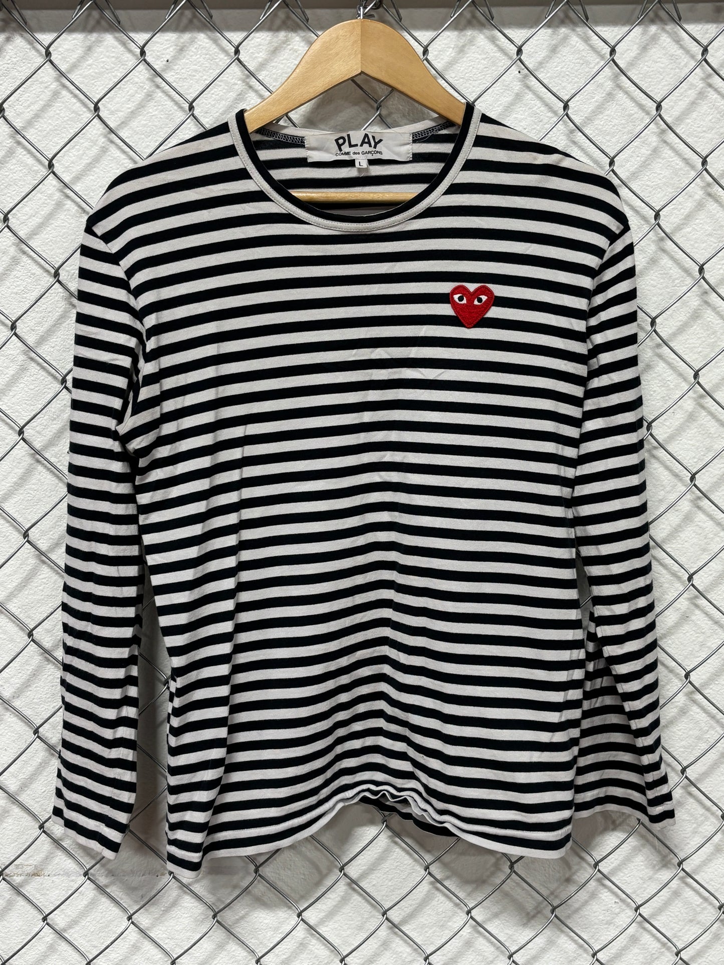 CDG Play Black White Small Logo Striped Shirt Size Large