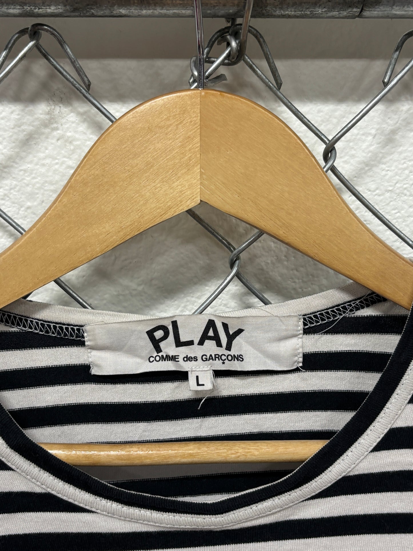 CDG Play Black White Small Logo Striped Shirt Size Large