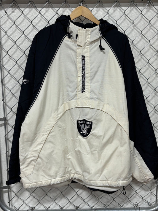 Vintage Reebok Oakland Raiders Black White Puffer Jacket Size XL