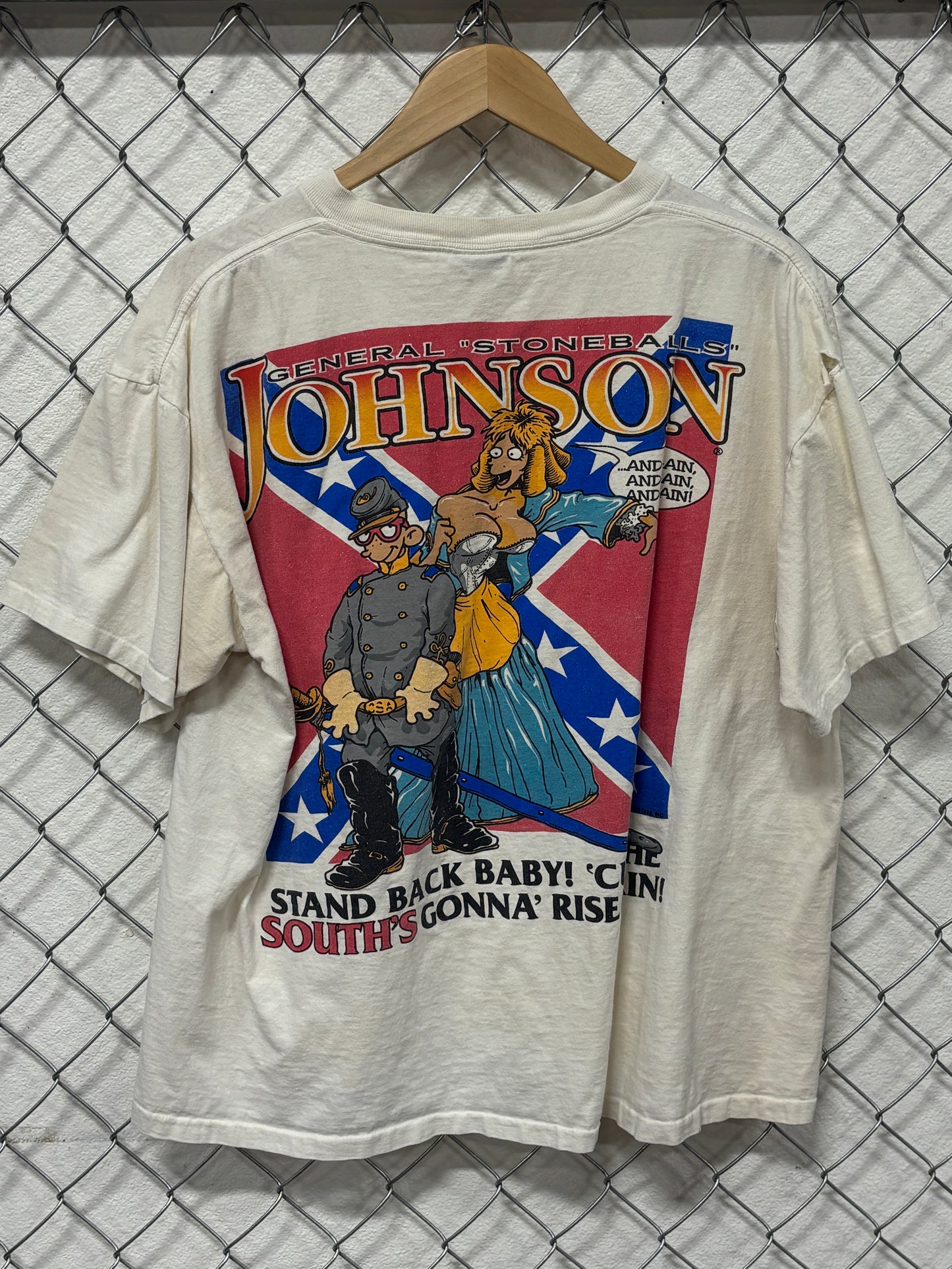 Vintage 90's Big Johnson Rebel Thrashed Funny Graphic Tee Size XL