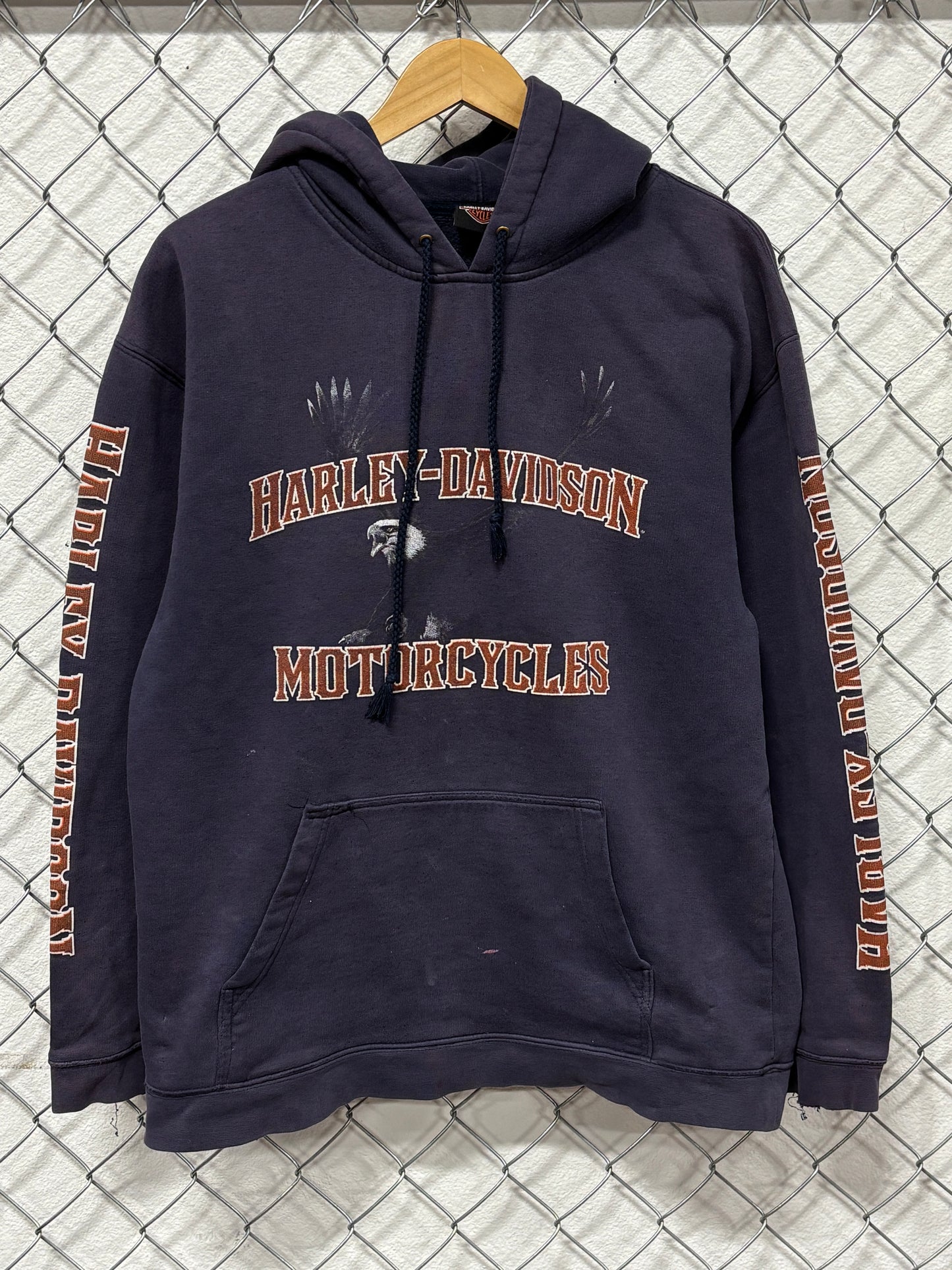 Vintage Harley Davidson Bald Eagle Biker Hoodie Size Large