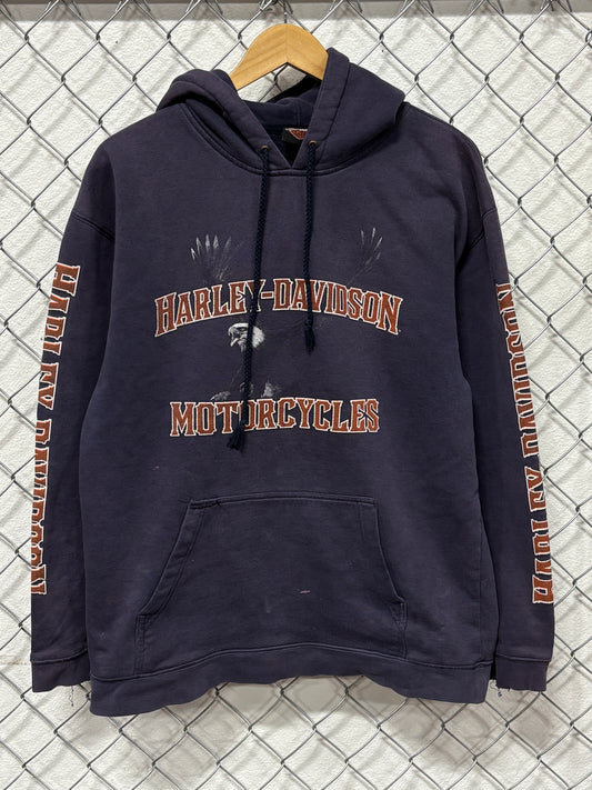 Vintage Harley Davidson Bald Eagle Biker Hoodie Size Large