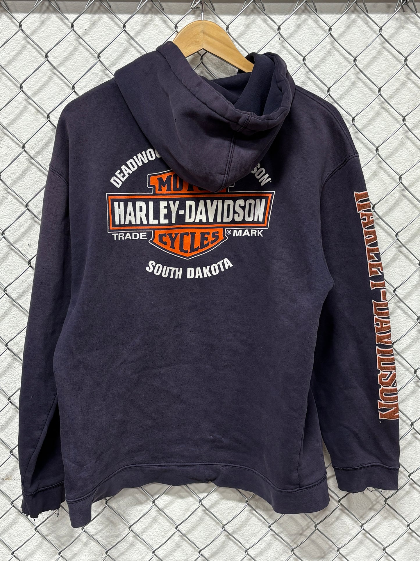 Vintage Harley Davidson Bald Eagle Biker Hoodie Size Large