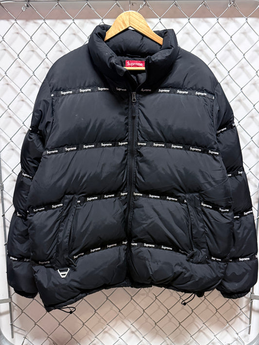 Supreme FW16 Logo Tape Puffy Jacket Black Size Large