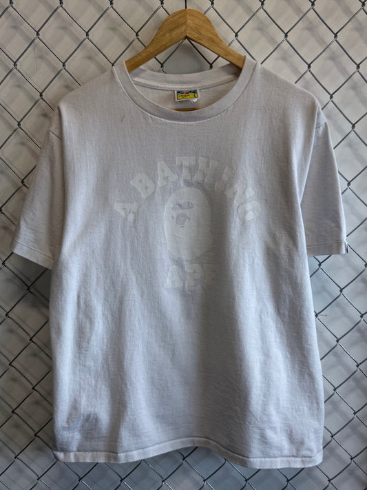 BAPE A Bathing Ape Tonal White College Logo Tee Size Large