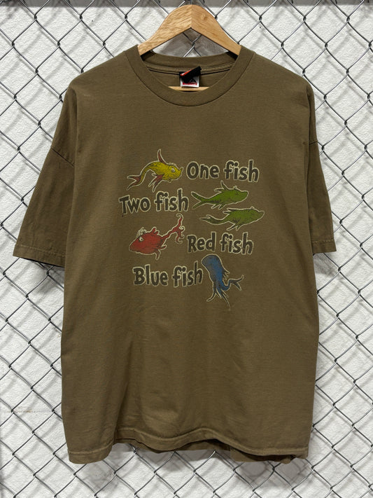 Vintage Dr Seuss One Fish Two Fish Cartoon Children's Book Tee Size XXL