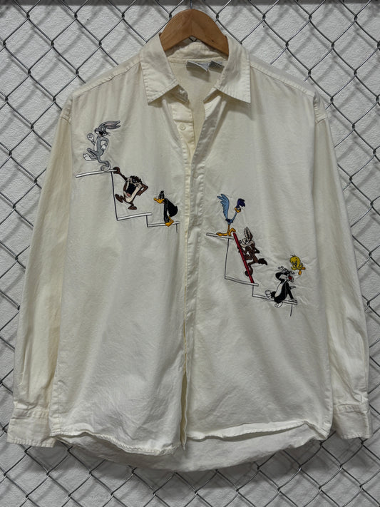 Vintage 90's Looney Tunes Cartoon Button Up Long Sleeve Shirt Size Medium